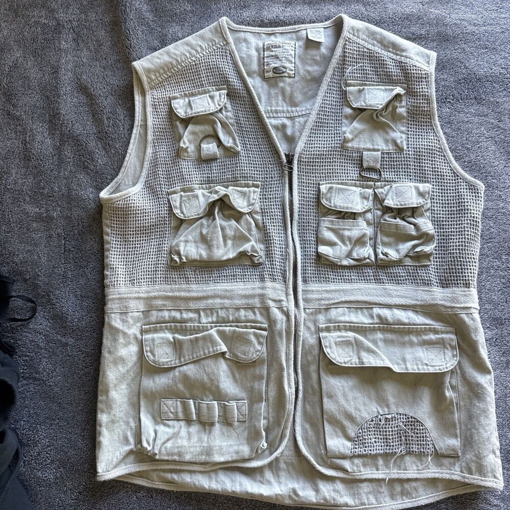 Vintage Bugle Boy Utility Cargo Fishing Vest Men’s Medium Green 80s 90s